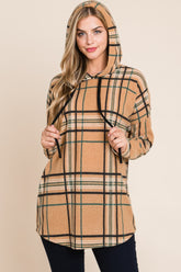 BOMBOM Women's Plaid Drawstring Long Sleeve Hoodie - Cozy & Stylish